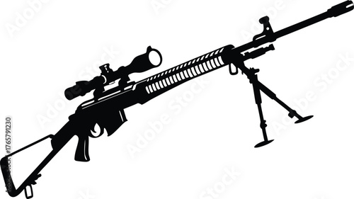 Sleek sniper rifle with scope ready for action, a tactical weapon designed for precision and long range shooting sports