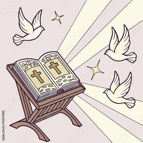 Bible and doves illustration