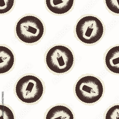 Religious prayer candle seamless vector pattern. Christian home decor background for sunday school bible study. Reflection lit candle all over print. 