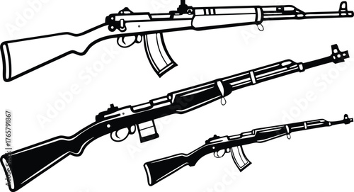 Set of detailed rifles conveying power and precision, perfect for historical or tactical illustrations and designs, originally a vector