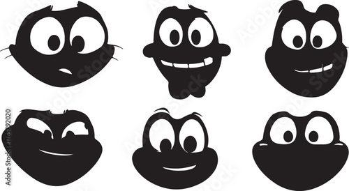 A cute vector illustration set of funny cartoon monster faces, skulls, and eyes for a fun animal character collection