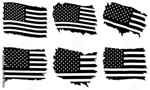 Dynamic distressed American flags in bold graphic style perfect for patriotic designs and impactful branding applications.