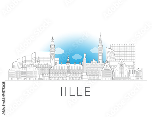 Lille, France, cityscape illustration skyline drawing