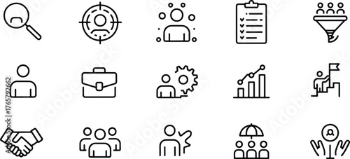 Line Icons of Business Management and Human Resources Illustrating Key Concepts for Modern Businesses