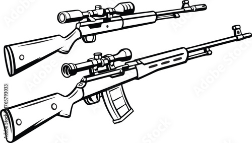 Powerful sniper rifles with scopes ready for tactical precision, sharp shooting, and competitive marksmanship training