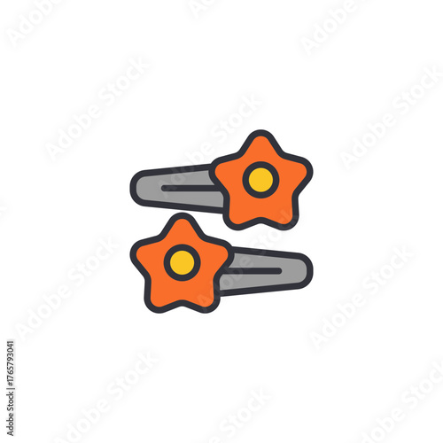 Flat icon of orange flower hairpins, symbolizing floral accessory, feminine style, and fashion beauty illustration concept.