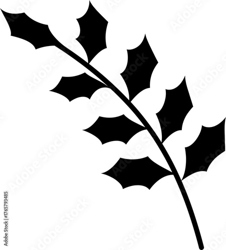 Branch of Holly with no berries Silhouette.
Vector illustration of holly branch.
Transparent background. SVG.