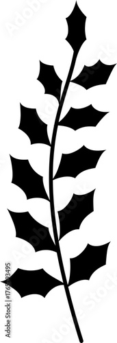 Branch of Holly with no berries Silhouette.
Vector illustration of holly branch.
Transparent background. SVG.