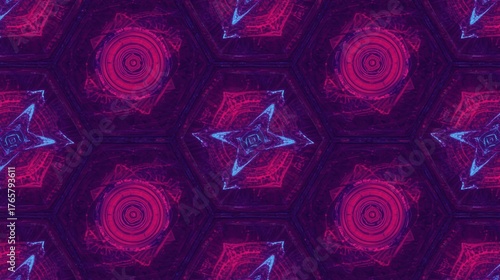 Mesmerizing kaleidoscope pattern with vibrant pink and blue geometric shapes that hypnotize