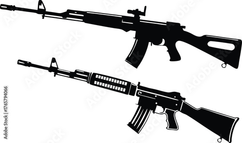 Bold rifle silhouettes offering a powerful design element for military themes, gaming concepts, or action-oriented projects, vector image
