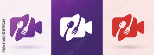 Video Camera Spoon Fork Food Media Logo For Restaurant Brand Identity Modern Minimal Design Template

