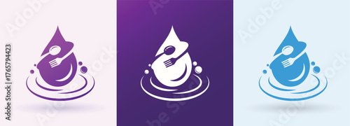Water Drop Spoon Fork Food Fresh Logo For Restaurant Brand Identity Modern Minimal Design Template

