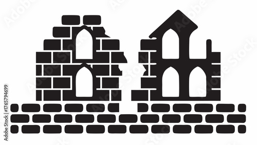Ancient ruins silhouette with arched windows, evoking history, mystery, and timeless architectural beauty for design projects