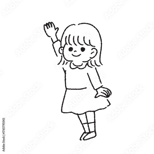 手を挙げる女の子のイラスト