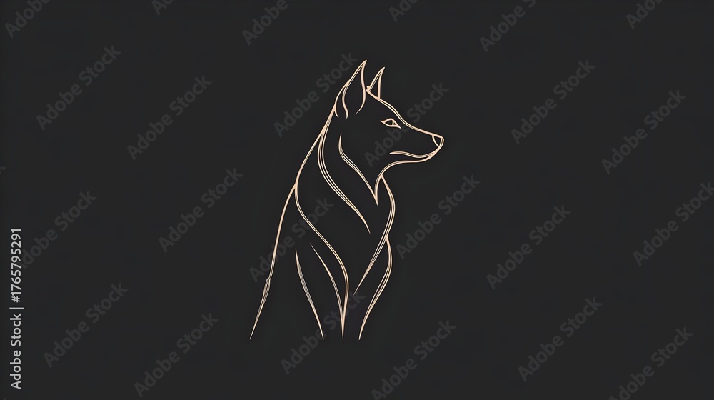 Obraz premium Elegant wolf silhouette logo with thin lines, gold on dark background, minimal luxury design.Concept: Branding, luxury logo design, strength and elegance symbolism, minimalism, modern and premium iden