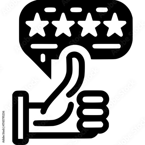 Feedback and Approval:  A hand with a raised thumb displays excellent feedback, and customer satisfaction, symbolized by the stars. 