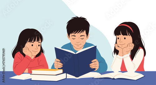 Students Engaged in Reading and Learning Together.