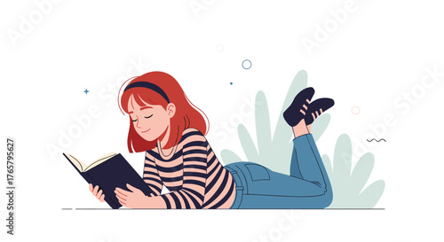 Girl Reading a Book While Lying Down.