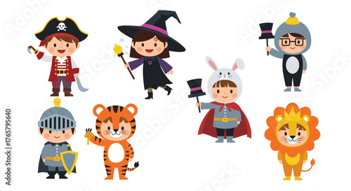 Children in Halloween costumes smiling and posing for the camera.