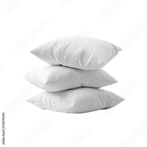 Three white square pillows stacked on top of each other against a black background