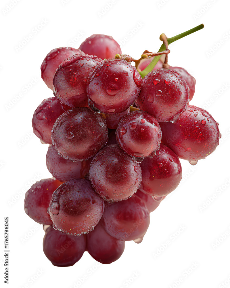 Fototapeta premium Fresh red grapes with morning dew isolated on white background