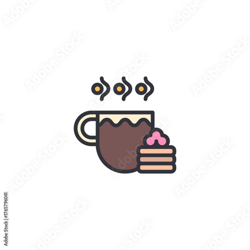 Vector of a steaming tea cup with plate, symbolizing warm drink, tea break, and cozy beverage enjoyment moment.