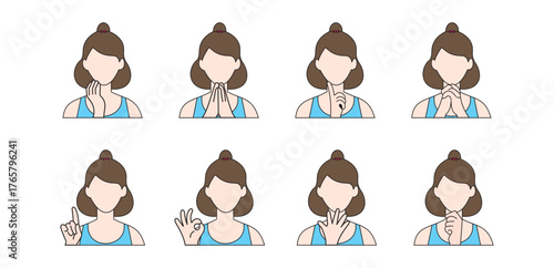Sign Language Girl Vector – Hand Gestures Communication Illustration in Blue Dress