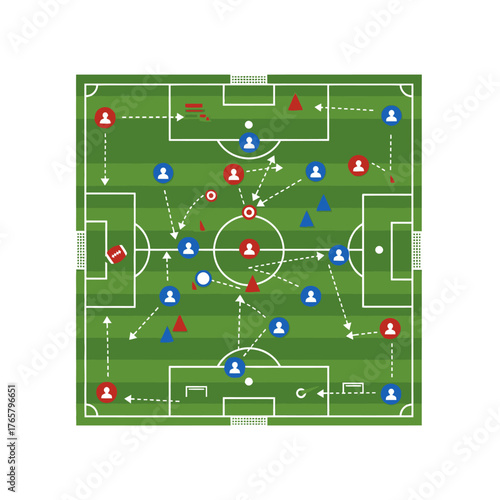 Soccer field diagram illustrating player positions, movements, and strategic passing patterns during a game.