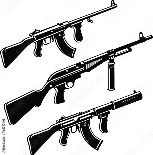 Retro armament collection featuring vintage rifles, perfect for historical games or military history projects and graphic design elements