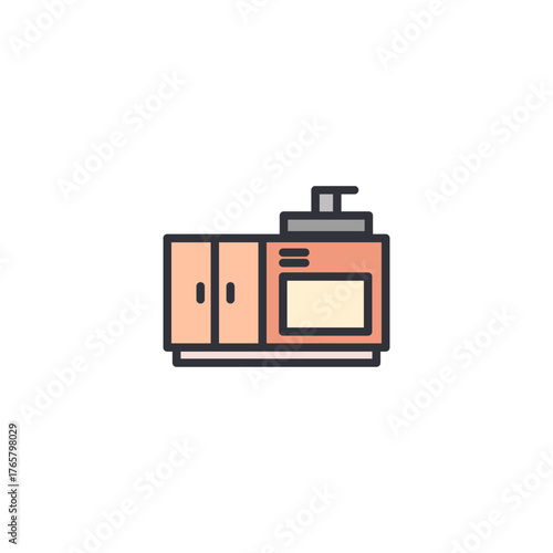 Flat design of a coffee machine, representing beverage preparation tool, café equipment, and modern tea and coffee brewing system.