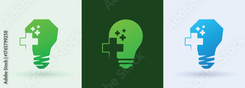 Light bulb medical cross pixel logo idea innovation healthcare clinic service icon
