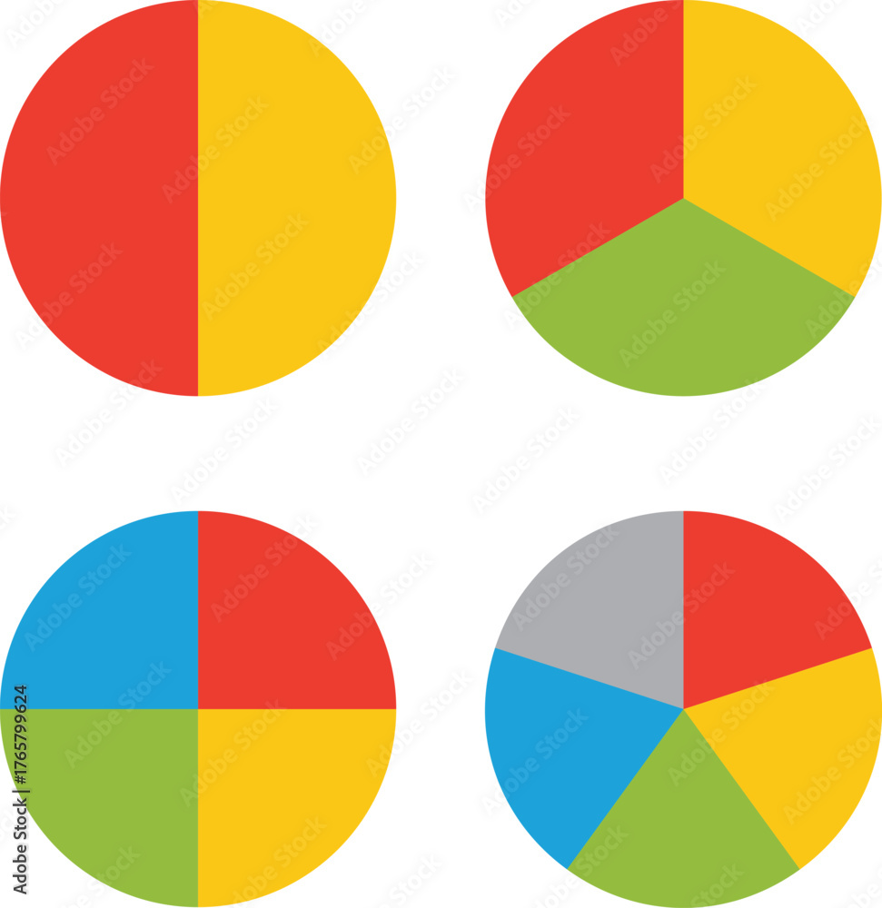 Fototapeta premium Four colorful pie charts with varying segmentations set vector art