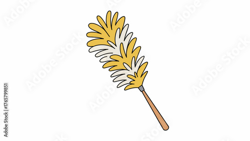 Cartoon feather duster illustration for cleaning and household chores on a white background studio shot for home hygiene