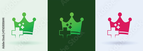 Crown medical cross pixel logo premium health royal care wellness clinic icon
