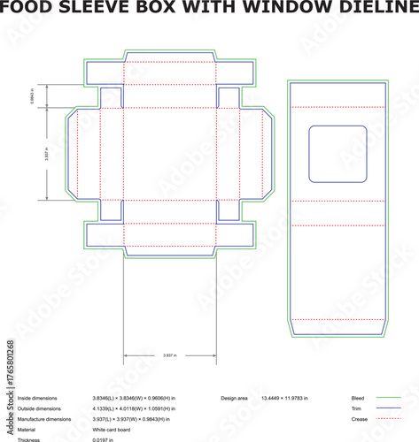 Food Sleeve Box with Window Dieline — Custom Packaging Template for Sleeve Boxes