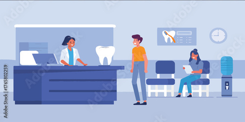 Dental Office Reception Area Patients and Staff Interaction