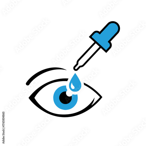 Eye drops icon with blue dropper and eye illustration on transparent background 