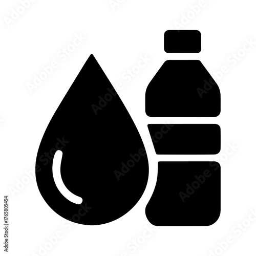 Water droplet with bottle icon on transparent background — representing refill station, drinking water, or universal hydration symbol.
