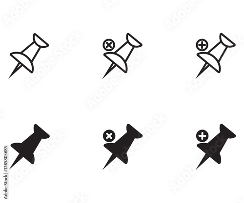 Push pin icon set ideal for bulletin board and reminder visuals