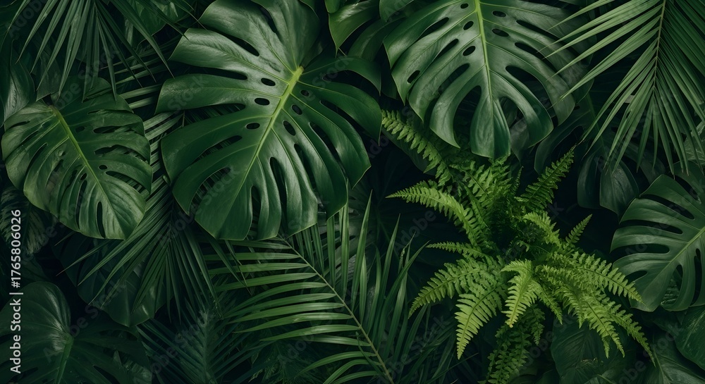 Fototapeta premium Tropical Green Leaves Modern Botanical Nature Background for Design and Decor