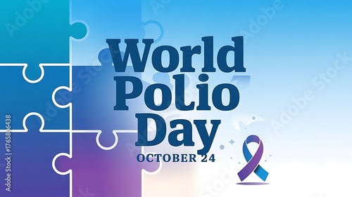 World polio day graphic design vector illustration, bold blue typography with october 24, modern flat design, public health awareness poster, minimalist composition