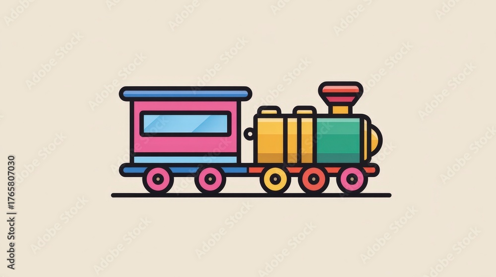 Naklejka premium Colorful cartoon toy train icon on a light beige background
