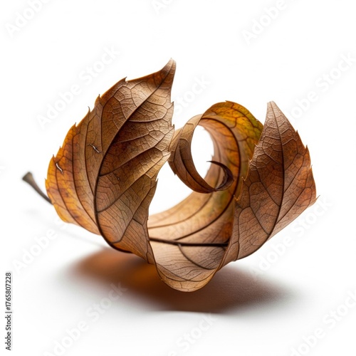 Curled Dry Brown Leaf Isolated on White Background Studio Shot