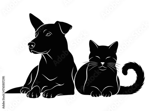 Elegant Silhouette of a Dog and Cat Duo, a timeless depiction of companionship and harmony