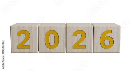 2026 New Year Wooden Blocks on White Background for Business Planning