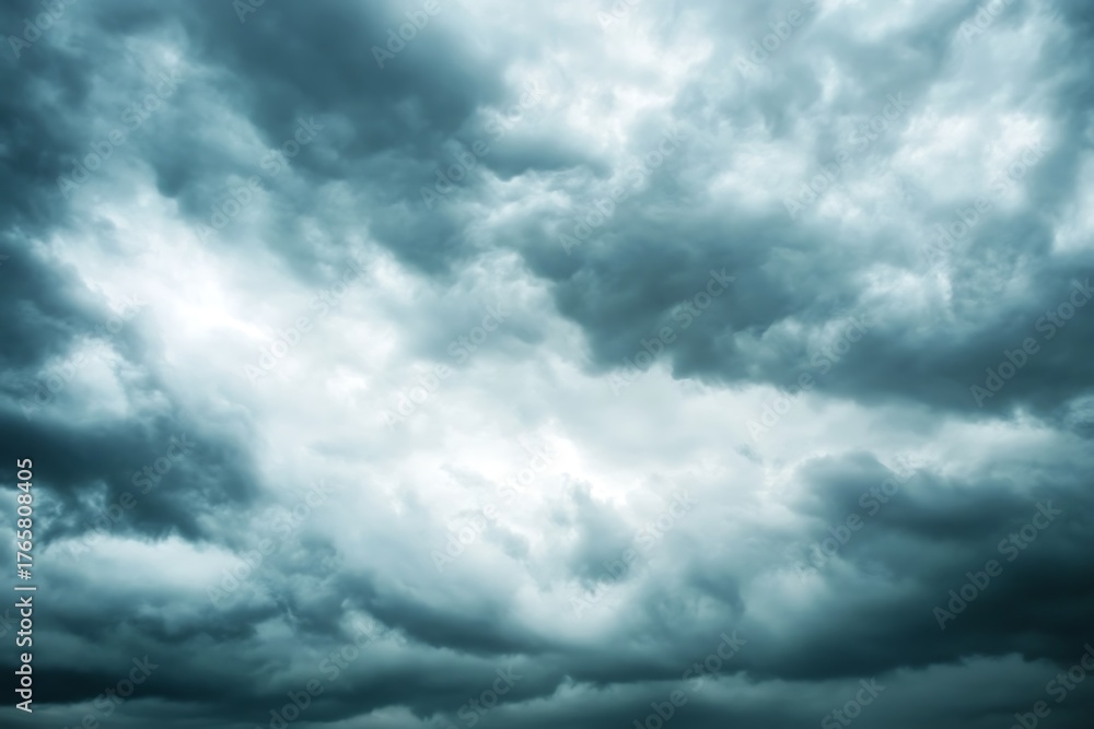 Fototapeta premium Dramatic Storm Clouds Turquoise and Gray Ominous Sky Before the Rain