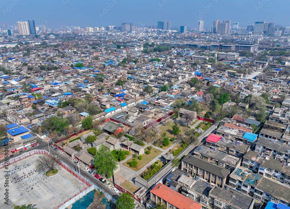 Fototapeta premium Aerial photography of Han Wei Gong Temple and Han Wang Temple in Anyang City, Henan Province