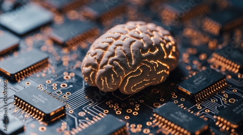 Artificial intelligence brain model on a computer circuit board