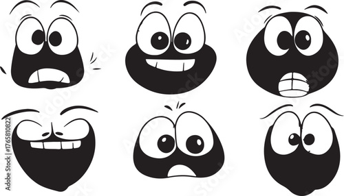 A set of funny vector cartoon animal heads with crazy expressions and cute smiles is an isolated illustration