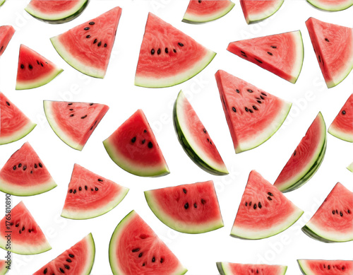 a bunch of watermelon slices in the air, transparent background